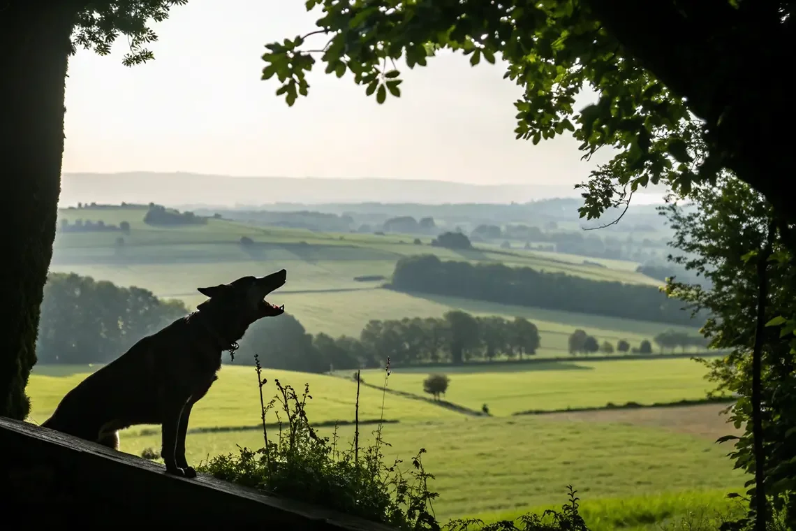 Chien qui aboie en campagne